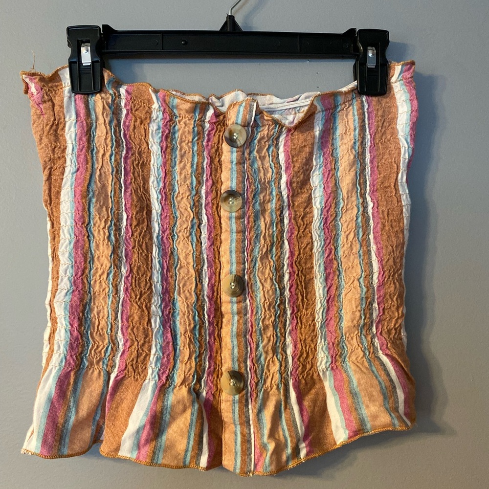 Style Envy multicolored striped tube top colors are white pink orange aqua tan